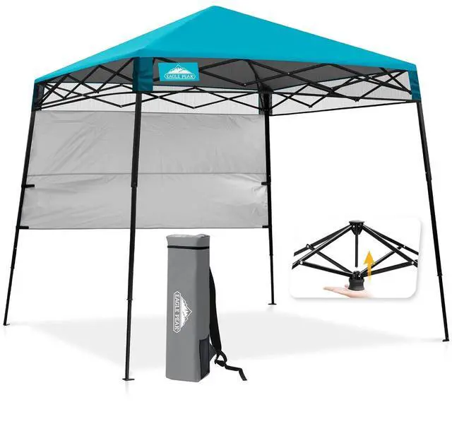 Main image of 8x8 Pop Up Canopy Tent with Sidewall, Compact, Portable Slant Leg Instant Sun Shelter for Beach, Sports, & Camping, 8x8 Base 6x6 Top, Turquoise