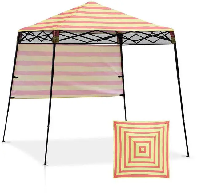 Main image of 8x8 Pop Up Canopy Tent with Sidewall, Compact, Portable Slant Leg Instant Sun Shelter for Beach, Sports, & Camping, 8x8 Base 6x6 Top, Orange Yellow Stripe