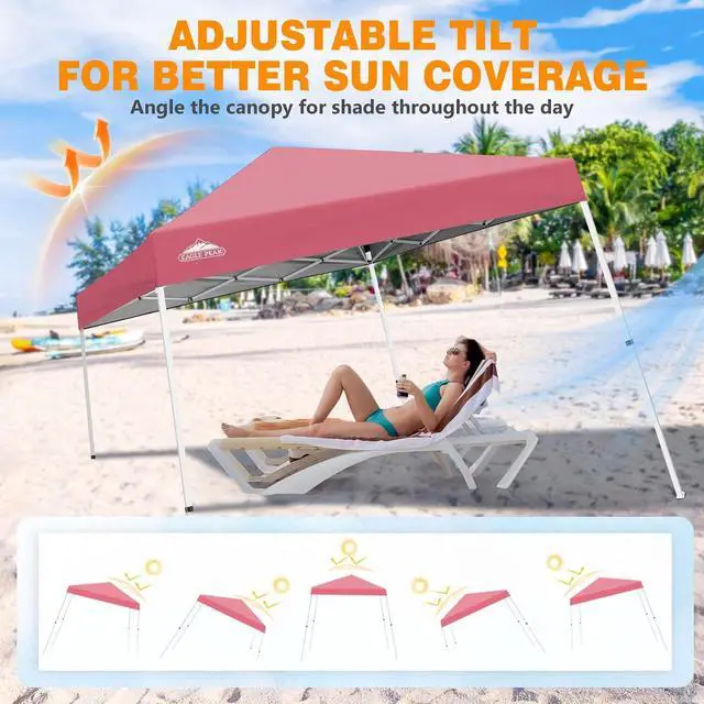 Alt view image 7 of 7 - 10x10 Slant Leg Pop-up Canopy Tent Easy One Person Setup Instant Outdoor Beach Canopy Folding Portable Sports Shelter 10x10 Base 8x8 Top (Peach Pink)