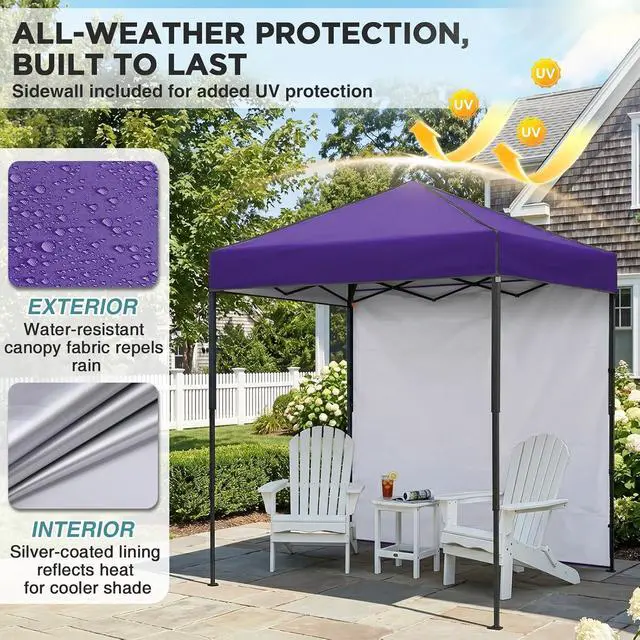 Alt view image 4 of 7 - 6x4 Instant Pop Up Canopy Tent with 1 Side Wall Panel, Straight Leg Sun Shelter, Portable Canopy with Carry Bag for Camping, Beach & Sports, Purple