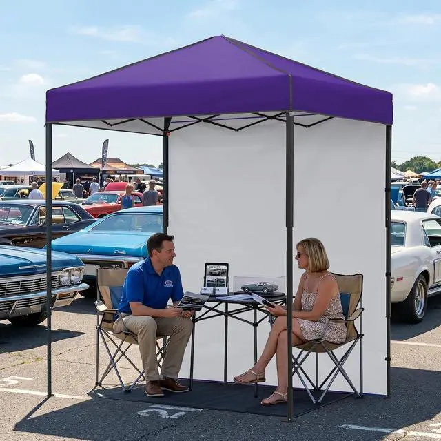 Alt view image 5 of 7 - 6x4 Instant Pop Up Canopy Tent with 1 Side Wall Panel, Straight Leg Sun Shelter, Portable Canopy with Carry Bag for Camping, Beach & Sports, Purple