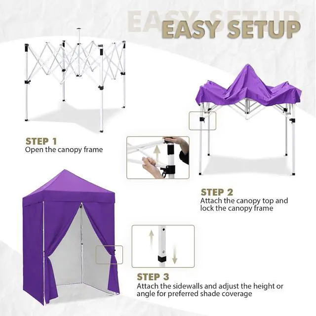 Alt view image 2 of 7 - 5x5 Instant Canopy with 4-Side Wall Panels, Small Pop up Portable Canopy Tent with Carry Bag, Light Weight Sun Shelter for Sports, Camping and Beach, Purple