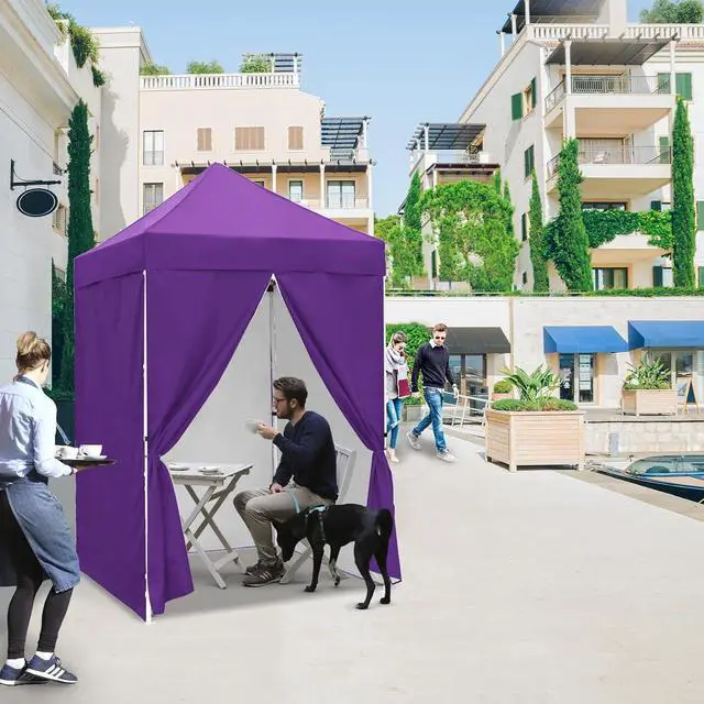 Alt view image 5 of 7 - 5x5 Instant Canopy with 4-Side Wall Panels, Small Pop up Portable Canopy Tent with Carry Bag, Light Weight Sun Shelter for Sports, Camping and Beach, Purple
