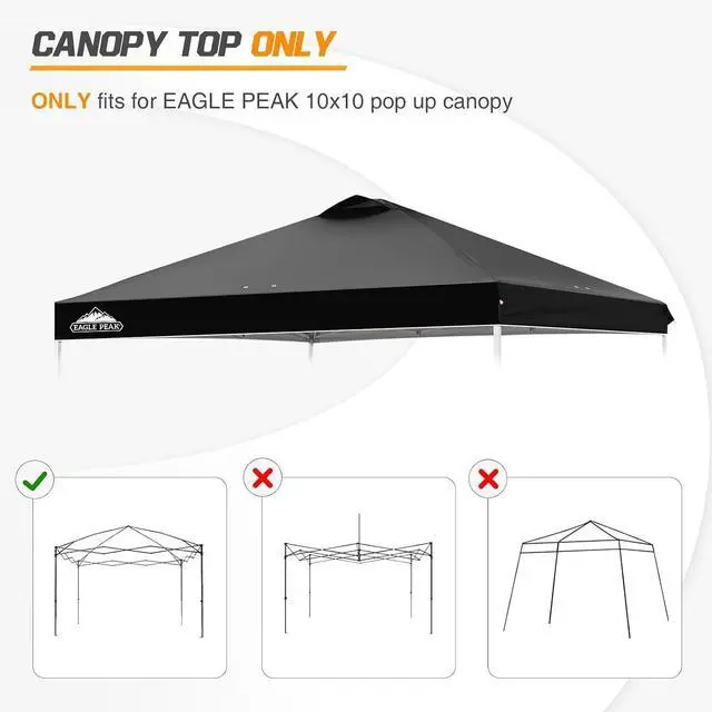 Alt view image 7 of 7 - Replacement Canopy Top for Eagle Peak 10x10 Straight Leg Pop Up Canopy Frame Only, Canopy Cover with Air Vent, UPF 50+, Frame NOT Included, Black