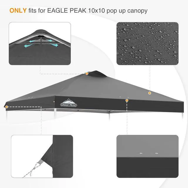 Alt view image 4 of 7 - Replacement Canopy Top for Eagle Peak 10x10 Straight Leg Pop Up Canopy Frame Only, Canopy Cover with Air Vent, UPF 50+, Frame NOT Included, Gray