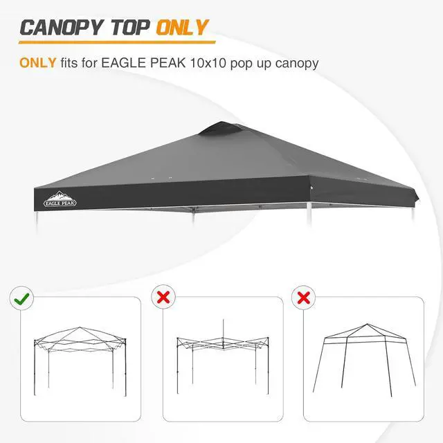 Alt view image 7 of 7 - Replacement Canopy Top for Eagle Peak 10x10 Straight Leg Pop Up Canopy Frame Only, Canopy Cover with Air Vent, UPF 50+, Frame NOT Included, Gray