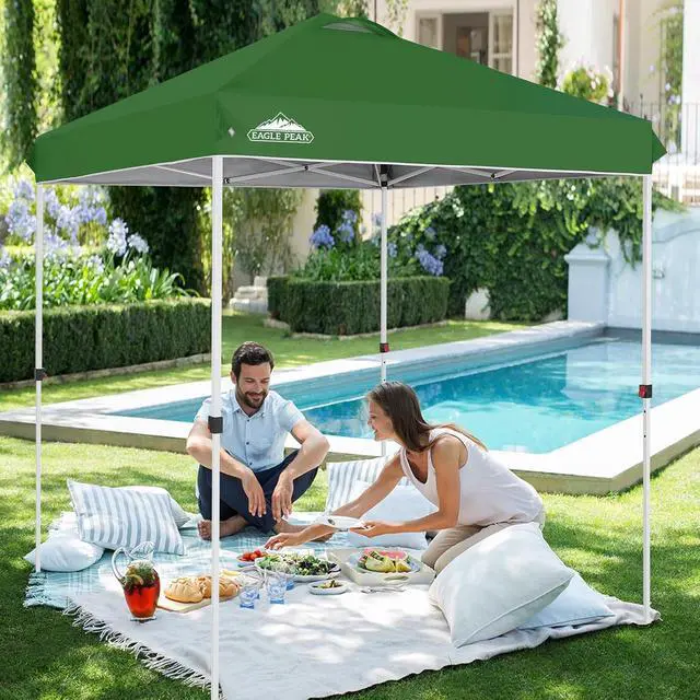 Alt view image 5 of 7 - Pop Up Canopy Tent with Wheeled Carry Bag, 8 Stakes, 4 Ropes, Easy Set Up Tent Canopy, 6.6x6.6 ft, Green