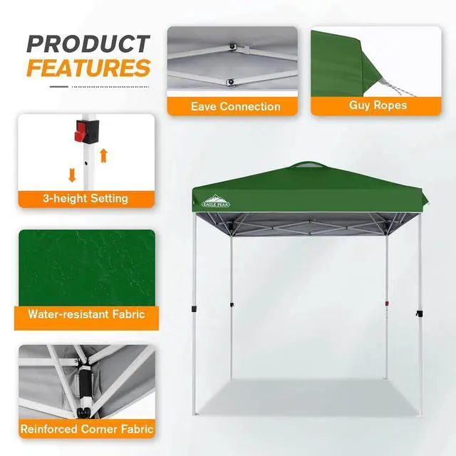 Alt view image 4 of 7 - Pop Up Canopy Tent with Wheeled Carry Bag, 8 Stakes, 4 Ropes, Easy Set Up Tent Canopy, 6.6x6.6 ft, Green