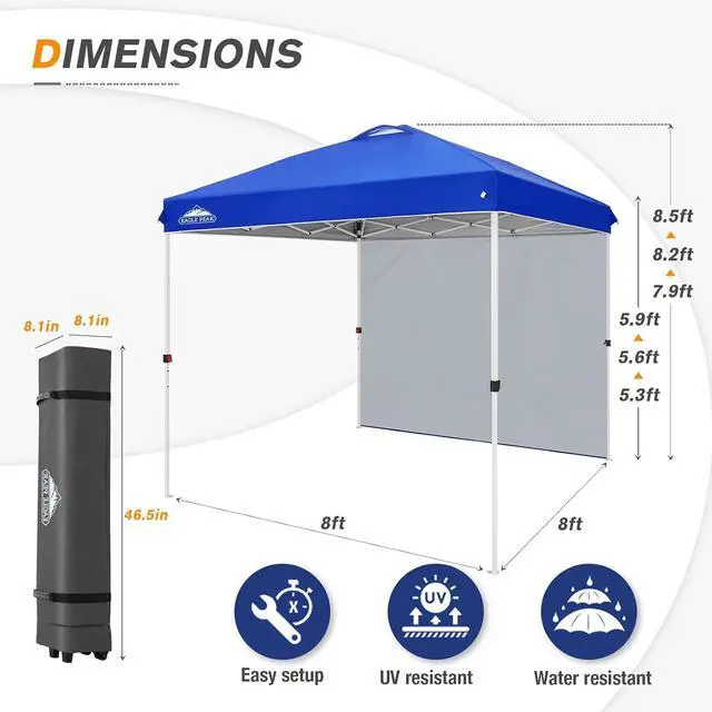 Alt view image 3 of 7 - Commercial Canopy 8x8 Pop Up Canopy Tent with 1 Sidewall, Easy Setup Heavy Duty Instant Event Shelter for Vendors & Markets, Outdoor Sun Shade, Blue