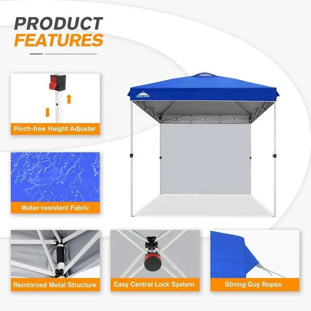 Alt view image 6 of 7 - Commercial Canopy 8x8 Pop Up Canopy Tent with 1 Sidewall, Easy Setup Heavy Duty Instant Event Shelter for Vendors & Markets, Outdoor Sun Shade, Blue