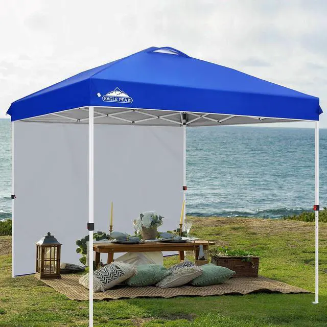 Alt view image 5 of 7 - Commercial Canopy 8x8 Pop Up Canopy Tent with 1 Sidewall, Easy Setup Heavy Duty Instant Event Shelter for Vendors & Markets, Outdoor Sun Shade, Blue