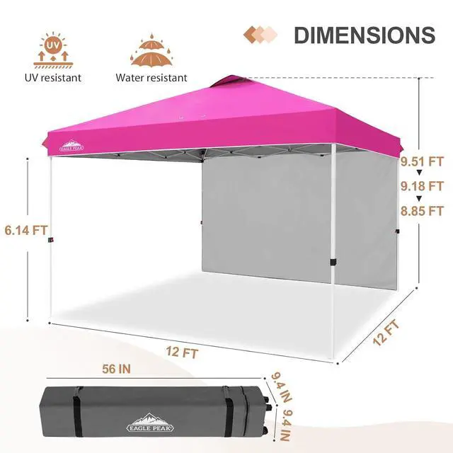 Alt view image 3 of 7 - Commercial Canopy 12x12 Pop Up Canopy Tent with 1 Sidewall, Easy Setup Heavy Duty Instant Event Shelter for Vendors & Markets, Outdoor Sun Shade, Pink