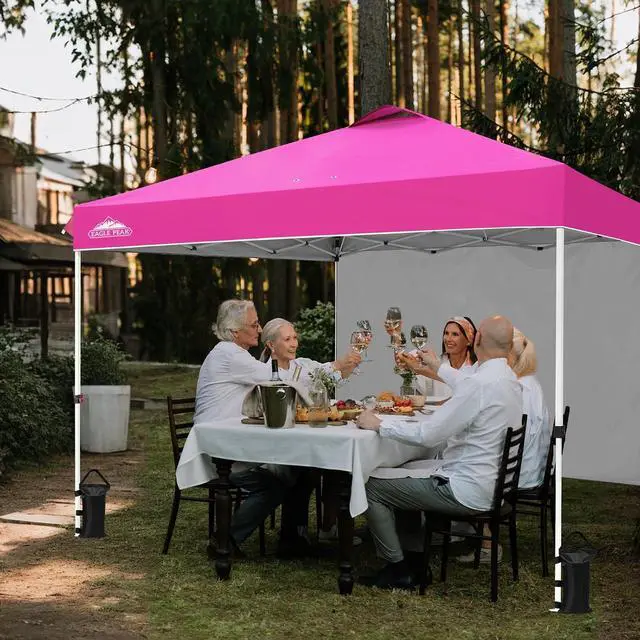 Alt view image 5 of 7 - Commercial Canopy 12x12 Pop Up Canopy Tent with 1 Sidewall, Easy Setup Heavy Duty Instant Event Shelter for Vendors & Markets, Outdoor Sun Shade, Pink