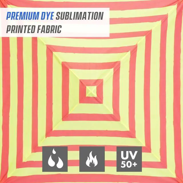 Alt view image 6 of 7 - 8x8 Pop Up Canopy Tent with Sidewall, Compact, Portable Slant Leg Instant Sun Shelter for Beach, Sports, & Camping, 8x8 Base 6x6 Top, Orange Yellow Stripe