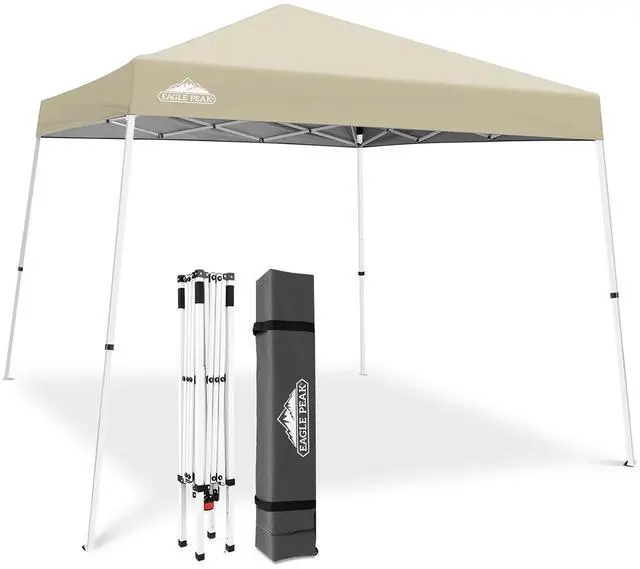 Main image of 10x10 Slant Leg Pop-up Canopy Tent Easy One Person Setup Instant Outdoor Beach Canopy Folding Portable Sports Shelter 10x10 Base 8x8 Top (Light Beige)