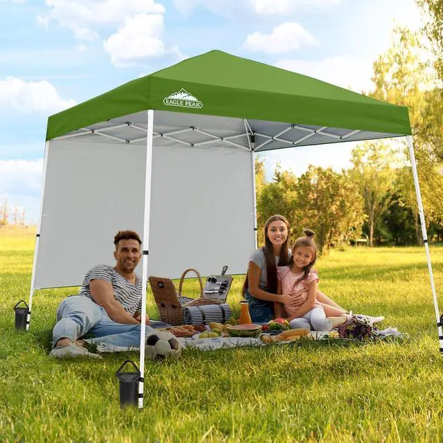 Alt view image 4 of 5 - 10x10 Pop Up Canopy Tent with Sidewall, Compact, Portable Slant Leg Instant Sun Shelter for Beach, Sports, & Camping, 10x10 Base 8x8 Top, Green