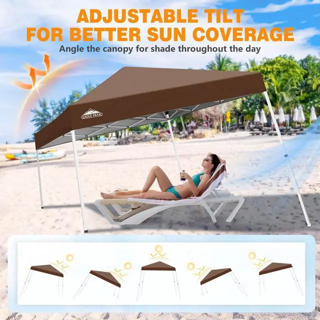 Alt view image 7 of 7 - 10x10 Slant Leg Pop-up Canopy Tent Easy One Person Setup Instant Outdoor Beach Canopy Folding Portable Sports Shelter 10x10 Base 8x8 Top (Dark Brown)
