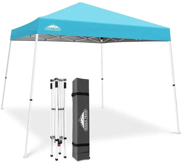 Main image of 10x10 Slant Leg Pop-up Canopy Tent Easy One Person Setup Instant Outdoor Beach Canopy Folding Portable Sports Shelter 10x10 Base 8x8 Top (Light Blue)