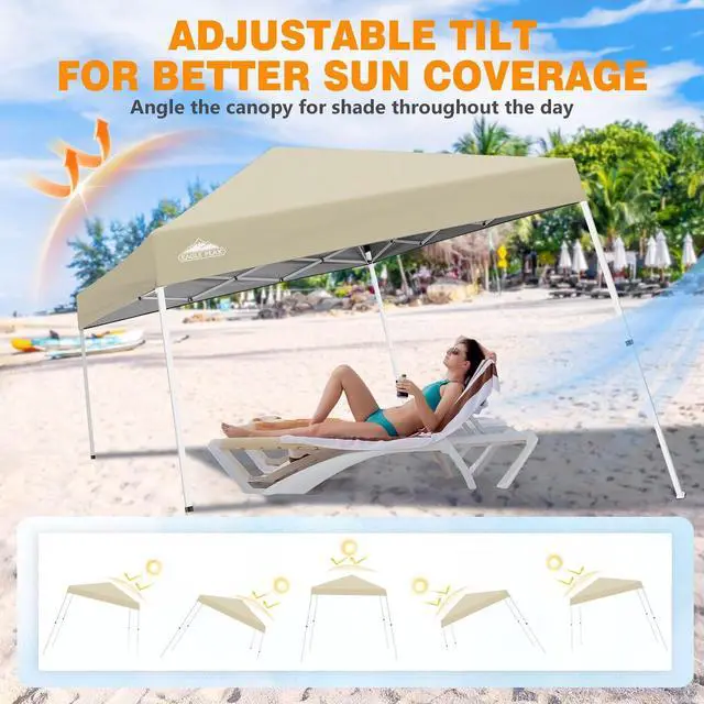 Alt view image 7 of 7 - 10x10 Slant Leg Pop-up Canopy Tent Easy One Person Setup Instant Outdoor Beach Canopy Folding Portable Sports Shelter 10x10 Base 8x8 Top (Light Beige)