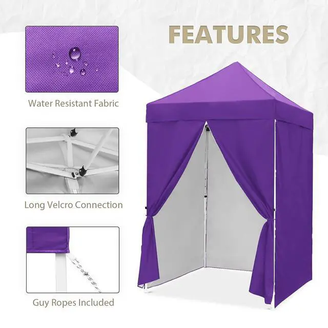Alt view image 6 of 7 - 5x5 Instant Canopy with 4-Side Wall Panels, Small Pop up Portable Canopy Tent with Carry Bag, Light Weight Sun Shelter for Sports, Camping and Beach, Purple