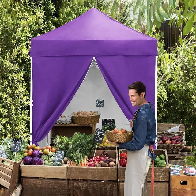 Alt view image 7 of 7 - 5x5 Instant Canopy with 4-Side Wall Panels, Small Pop up Portable Canopy Tent with Carry Bag, Light Weight Sun Shelter for Sports, Camping and Beach, Purple