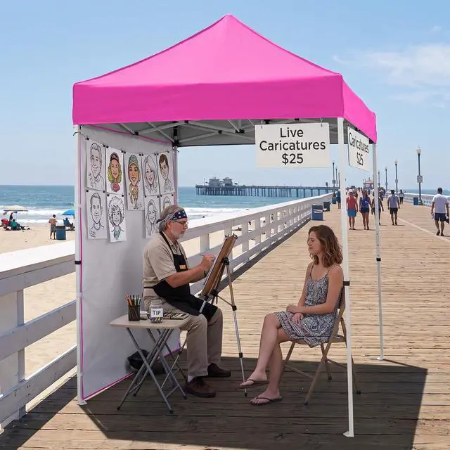 Alt view image 5 of 7 - Pop up Canopy 5x5, Outdoor Portable Canopy Tent with One Removable Sunwall, Carry Bag Included, Pink