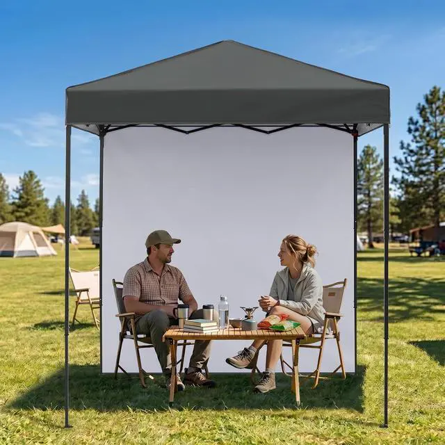 Alt view image 5 of 7 - 6x4 Instant Pop Up Canopy Tent with 1 Side Wall Panel, Straight Leg Sun Shelter, Portable Canopy with Carry Bag for Camping, Beach & Sports, Dark Gray