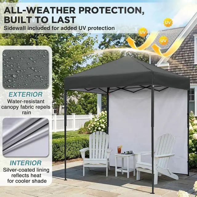 Alt view image 4 of 7 - 6x4 Instant Pop Up Canopy Tent with 1 Side Wall Panel, Straight Leg Sun Shelter, Portable Canopy with Carry Bag for Camping, Beach & Sports, Dark Gray