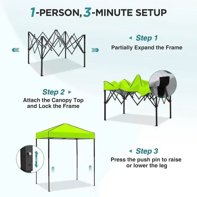 Alt view image 2 of 7 - 6x4 Instant Pop Up Canopy Tent, Straight Leg Sun Shelter, Portable Canopy with Carry Bag for Camping, Beach & Sports, Neon Green