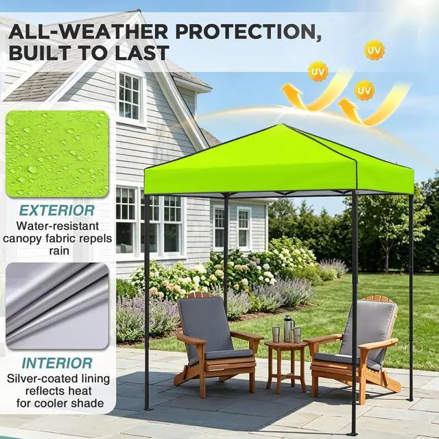 Alt view image 4 of 7 - 6x4 Instant Pop Up Canopy Tent, Straight Leg Sun Shelter, Portable Canopy with Carry Bag for Camping, Beach & Sports, Neon Green