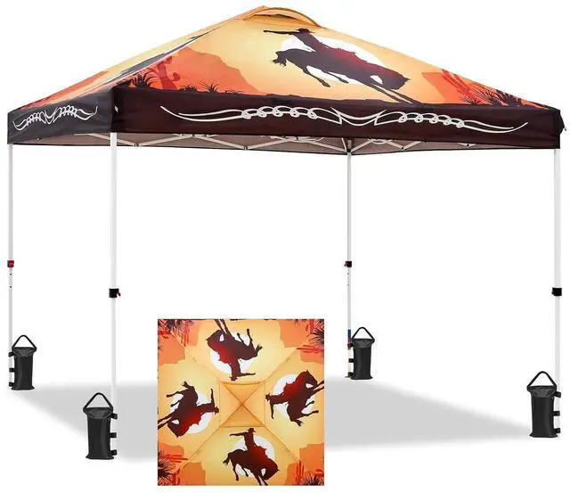 Main image of Pop Up Canopy Tent with Wheeled Carry Bag, 8 Stakes, 4 Ropes, 4 Weight Bags, Easy Set Up Tent Canopy, 10x10 ft, 100sqft of Shade, Cowboy