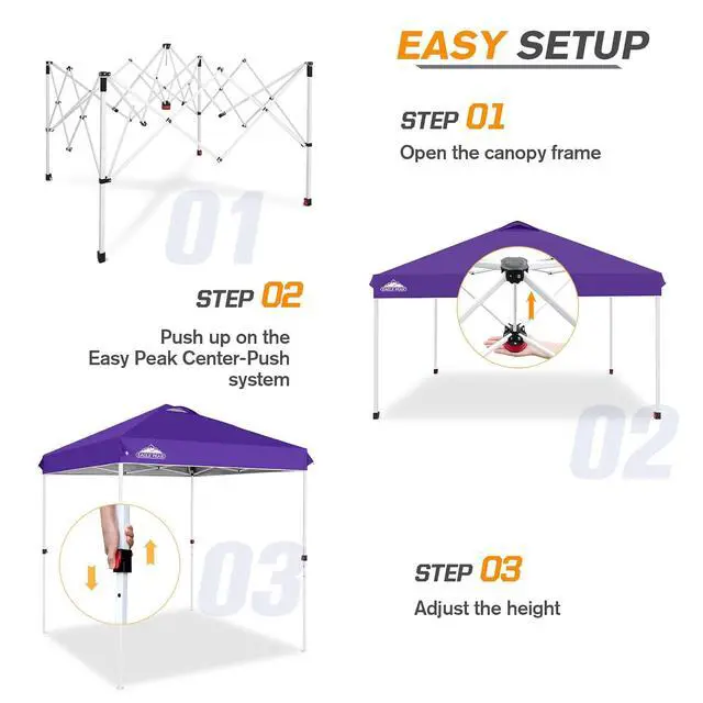 Alt view image 2 of 7 - Pop Up Canopy Tent with Wheeled Carry Bag, 8 Stakes, 4 Ropes, Easy Set Up Tent Canopy, 6.6x6.6 ft, Purple