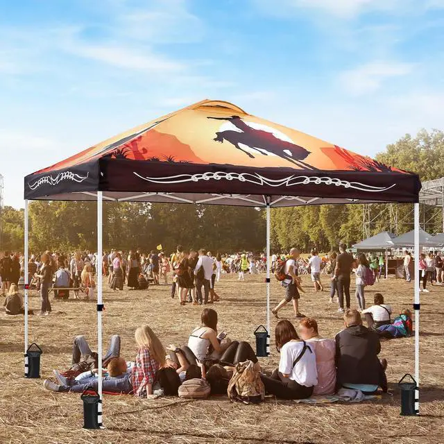 Alt view image 5 of 7 - Pop Up Canopy Tent with Wheeled Carry Bag, 8 Stakes, 4 Ropes, 4 Weight Bags, Easy Set Up Tent Canopy, 10x10 ft, 100sqft of Shade, Cowboy