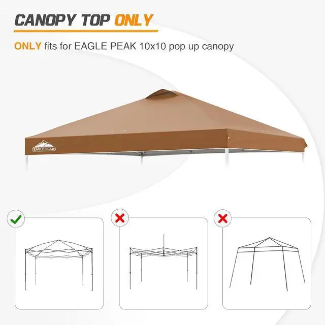 Alt view image 7 of 7 - Replacement Canopy Top for Eagle Peak 10x10 Straight Leg Pop Up Canopy Frame Only, Canopy Cover with Air Vent, UPF 50+, Frame NOT Included, Khaki