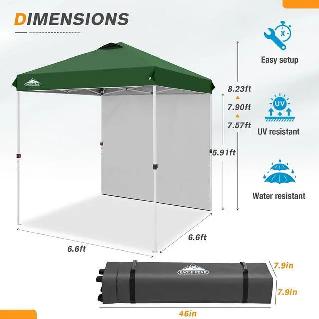 Alt view image 3 of 7 - Commercial Canopy 6.6x6.6 Pop Up Canopy Tent with 1 Sidewall, Easy Setup Heavy Duty Instant Event Shelter for Vendors & Markets, Outdoor Sun Shade, Green