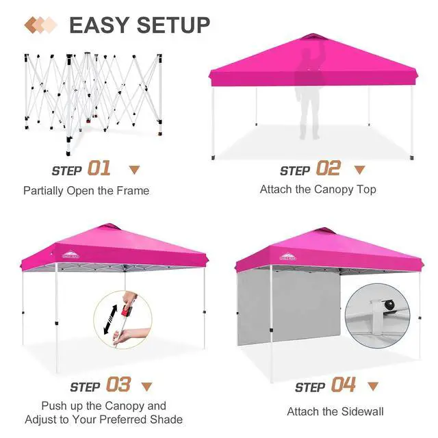 Alt view image 7 of 7 - Commercial Canopy 12x12 Pop Up Canopy Tent with 1 Sidewall, Easy Setup Heavy Duty Instant Event Shelter for Vendors & Markets, Outdoor Sun Shade, Pink