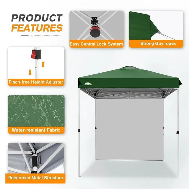 Alt view image 6 of 7 - Commercial Canopy 6.6x6.6 Pop Up Canopy Tent with 1 Sidewall, Easy Setup Heavy Duty Instant Event Shelter for Vendors & Markets, Outdoor Sun Shade, Green