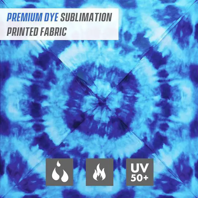 Alt view image 6 of 7 - 8x8 Pop Up Canopy Tent with Sidewall, Compact, Portable Slant Leg Instant Sun Shelter for Beach, Sports, & Camping, 8x8 Base 6x6 Top, Tie Dye Blue