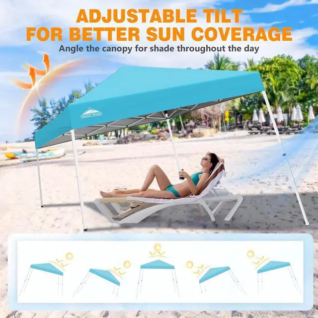 Alt view image 7 of 7 - 10x10 Slant Leg Pop-up Canopy Tent Easy One Person Setup Instant Outdoor Beach Canopy Folding Portable Sports Shelter 10x10 Base 8x8 Top (Light Blue)