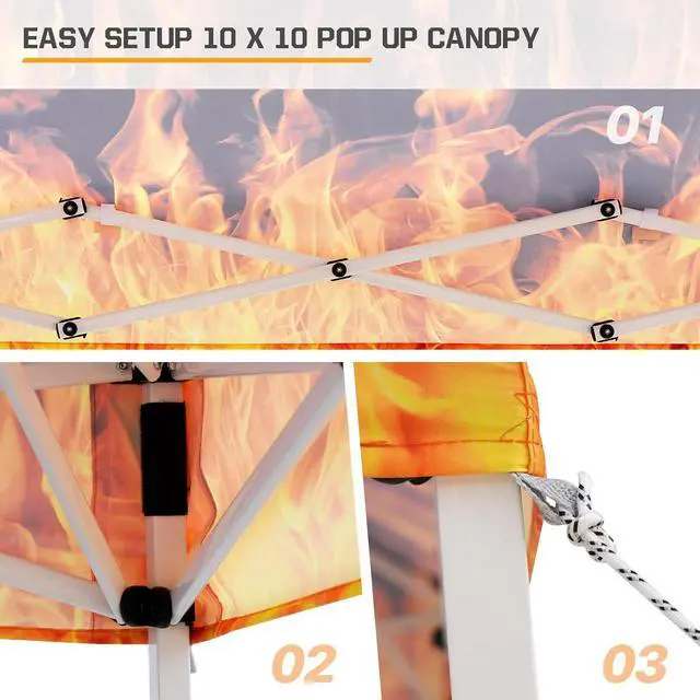 Alt view image 7 of 7 - 10x10 Slant Leg Pop-up Canopy Tent Easy One Person Setup Instant Outdoor Beach Canopy Folding Portable Sports Shelter 10x10 Base 8x8 Top (Flame)