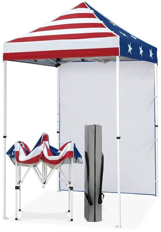 Main image of Pop up Canopy 5x5, Outdoor Portable Canopy Tent with One Removable Sunwall, Carry Bag Included, American Flag