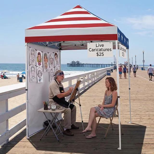Alt view image 5 of 7 - Pop up Canopy 5x5, Outdoor Portable Canopy Tent with One Removable Sunwall, Carry Bag Included, American Flag
