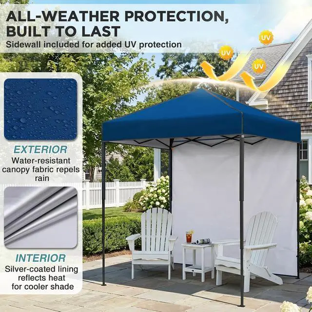 Alt view image 4 of 7 - 6x4 Instant Pop Up Canopy Tent with 1 Side Wall Panel, Straight Leg Sun Shelter, Portable Canopy with Carry Bag for Camping, Beach & Sports, Dark Blue