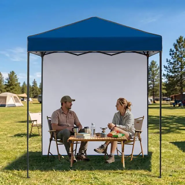 Alt view image 7 of 7 - 6x4 Instant Pop Up Canopy Tent with 1 Side Wall Panel, Straight Leg Sun Shelter, Portable Canopy with Carry Bag for Camping, Beach & Sports, Dark Blue