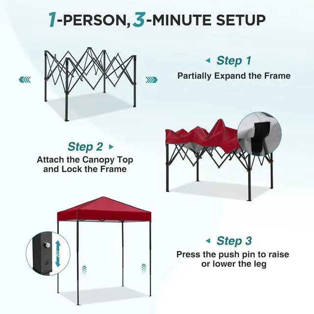 Alt view image 2 of 7 - 6x4 Instant Pop Up Canopy Tent, Straight Leg Sun Shelter, Portable Canopy with Carry Bag for Camping, Beach & Sports, Burgundy