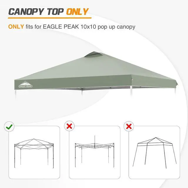 Alt view image 7 of 7 - Replacement Canopy Top for Eagle Peak 10x10 Straight Leg Pop Up Canopy Frame Only, Canopy Cover with Air Vent, UPF 50+, Frame NOT Included, Sage Green
