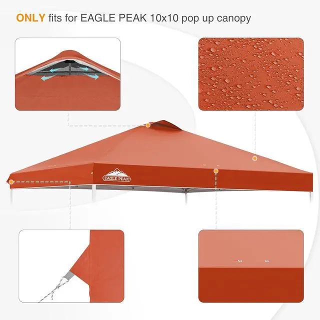Alt view image 4 of 7 - Replacement Canopy Top for Eagle Peak 10x10 Straight Leg Pop Up Canopy Frame Only, Canopy Cover with Air Vent, UPF 50+, Frame NOT Included, Brick Red