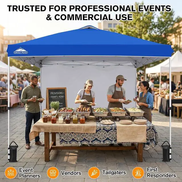 Alt view image 5 of 7 - Commercial Canopy 10x10 Pop Up Canopy Tent with 1 Sidewall, Easy Setup Heavy Duty Instant Event Shelter for Vendors & Markets, Outdoor Sun Shade, Blue