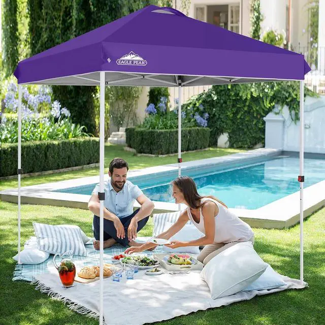 Alt view image 5 of 7 - Pop Up Canopy Tent with Wheeled Carry Bag, 8 Stakes, 4 Ropes, Easy Set Up Tent Canopy, 6.6x6.6 ft, Purple