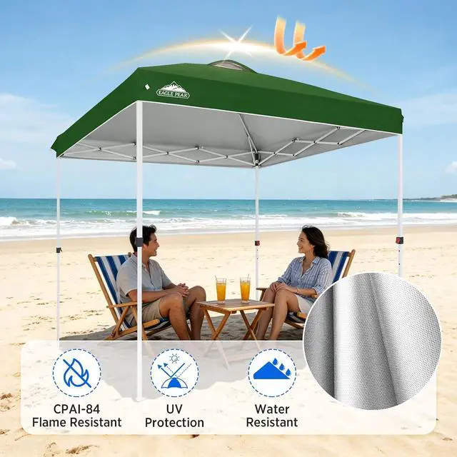 Alt view image 2 of 7 - Pop Up Canopy Tent with Wheeled Carry Bag, 8 Stakes, 4 Ropes, Easy Set Up Tent Canopy, 8x8 ft, Green
